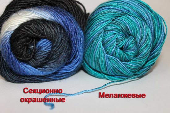 отличие меланжевых ниток от секционно окрашенных